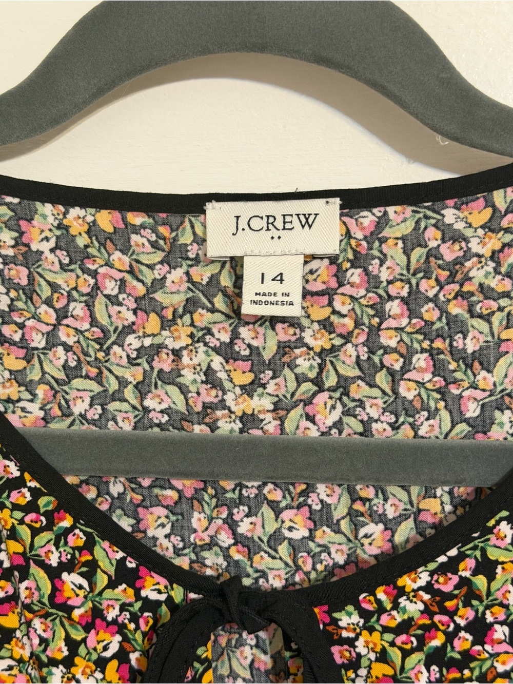 J. Crew Black Floral Tie-Front Robe Top with Pink and Yellow Flowers